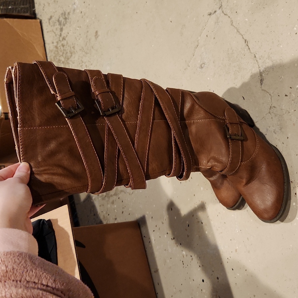 Stylish brown heeled boots